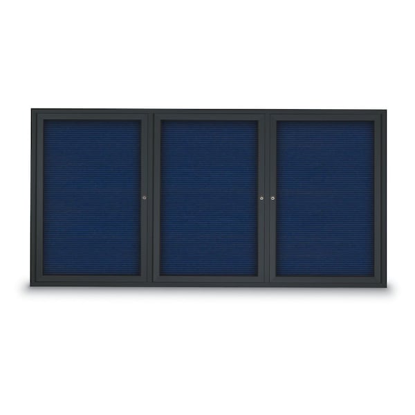 96"x48" 3-Door Enclosed Outdoor Letterboard, Blue Felt/Black